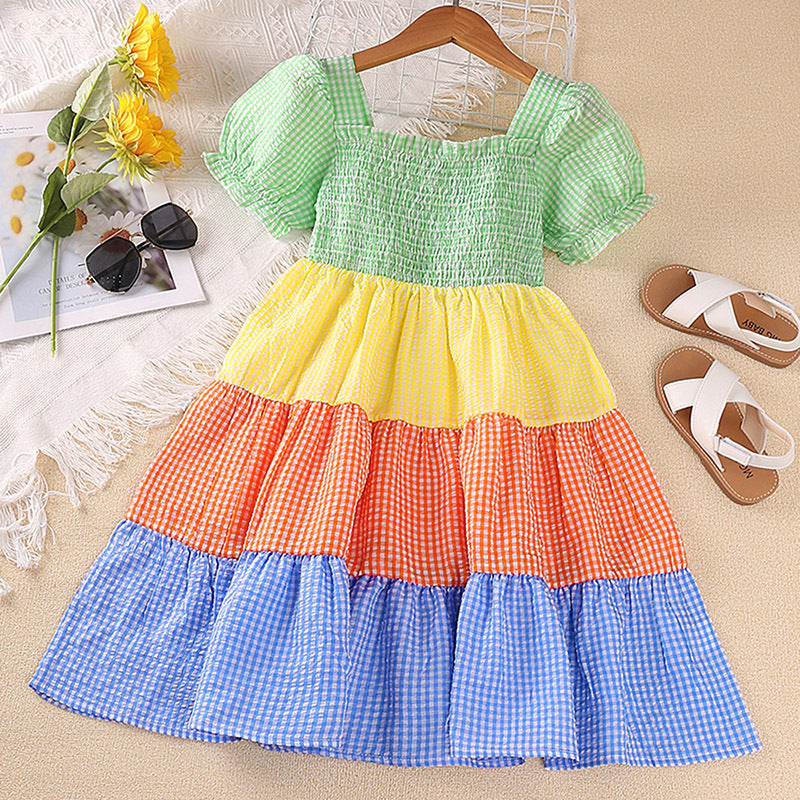 Summer Short Sleeve Rainbow Princess Dress
