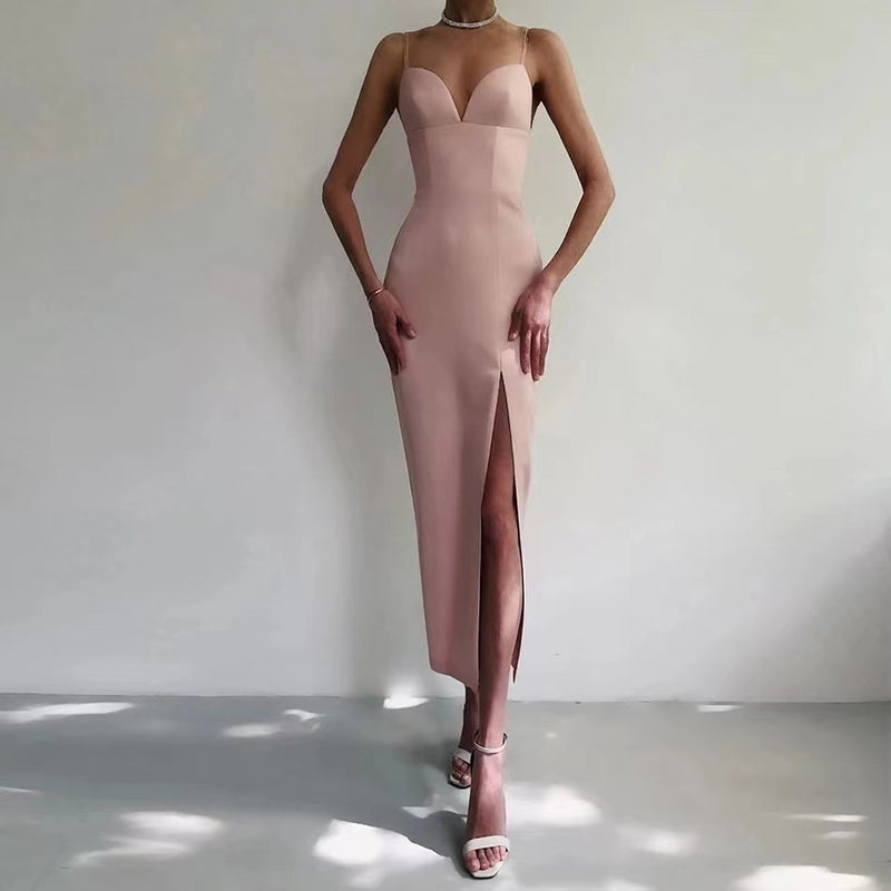 Satin Evening Simple Sexy Slit Dress