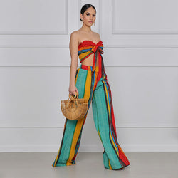 Ruffled Tube Top Pants Suit