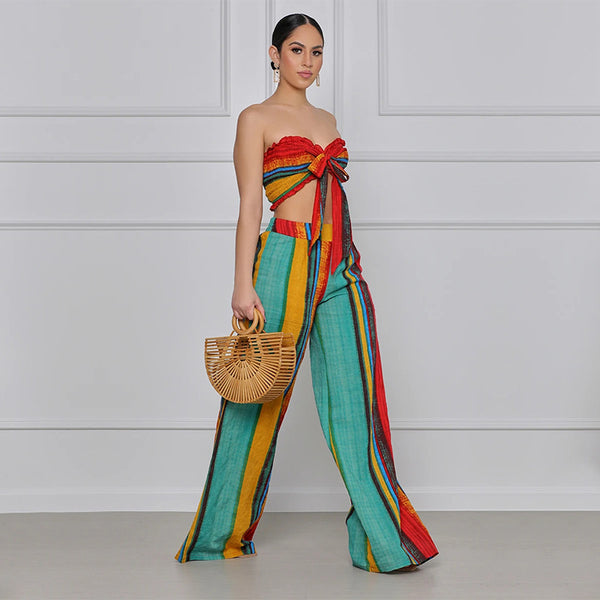 Ruffled Tube Top Pants Suit