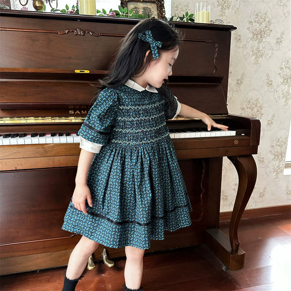 Vintage Blue And Green Floral Hand-embroidered Dress