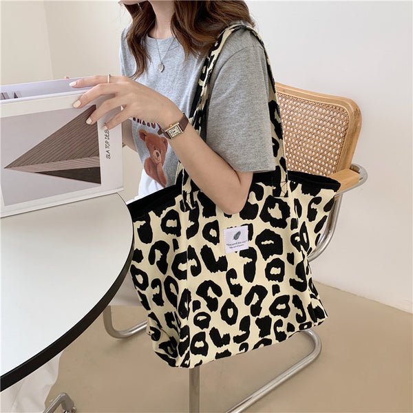 Bolsa Tote com Estampa de Leopardo Rice Bolsa de Ombro de Lona com Estampa de Animal de Grande Capacidade Portátil Bolsa de Compras para Estudantes
