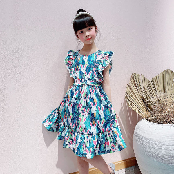Cute Rabbit Print Girl Princess Dress