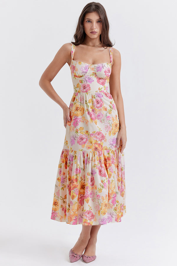 Sweet Spicy Style Sling Solid Color A Swing Floral Cake Dress