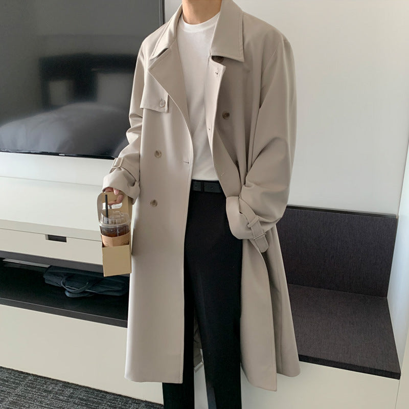 MYQ Autumn New Mid-length Windbreaker Men&#039;s Korean-style Trendy Over-the-knee Loose Handsome Coat British Style Coat