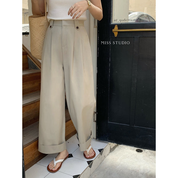 Buckle High Waist Casual Pants