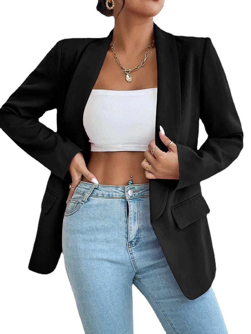 Spot Cross-border Middle East Hot Style Women&#039;s Clothing 2023 Amazon Autumn And Winter Solid Color Lapel Small Suit Temperament Commuter Jacket