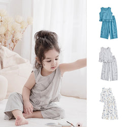 Bamboo Fiber Girls Short-sleeved Wide-leg Pants