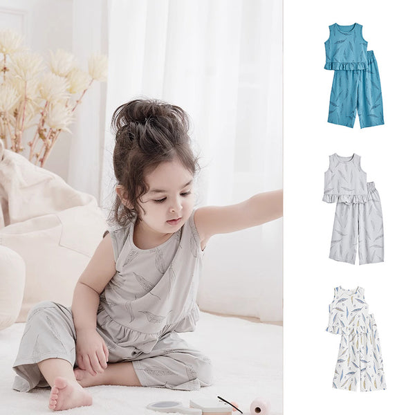 Bamboo Fiber Girls Short-sleeved Wide-leg Pants