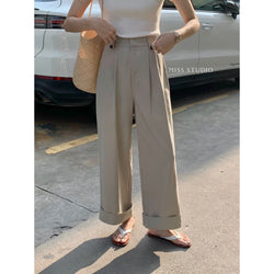 Buckle High Waist Casual Pants