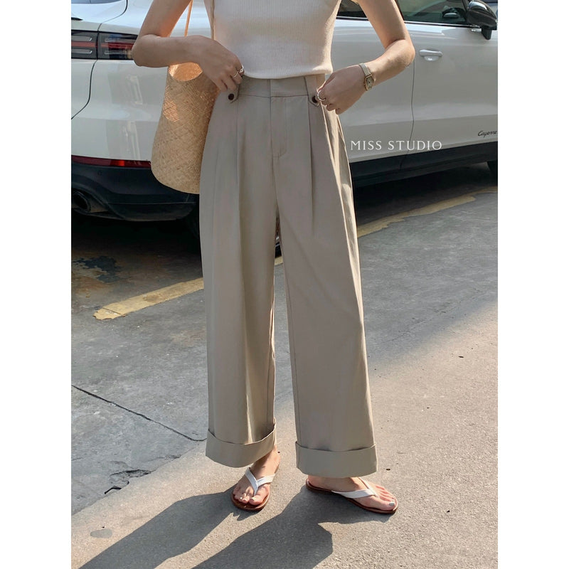 Buckle High Waist Casual Pants