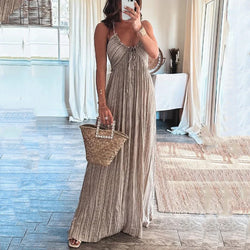 Summer Sexy Backless U-Collar Strap Back Long Dress