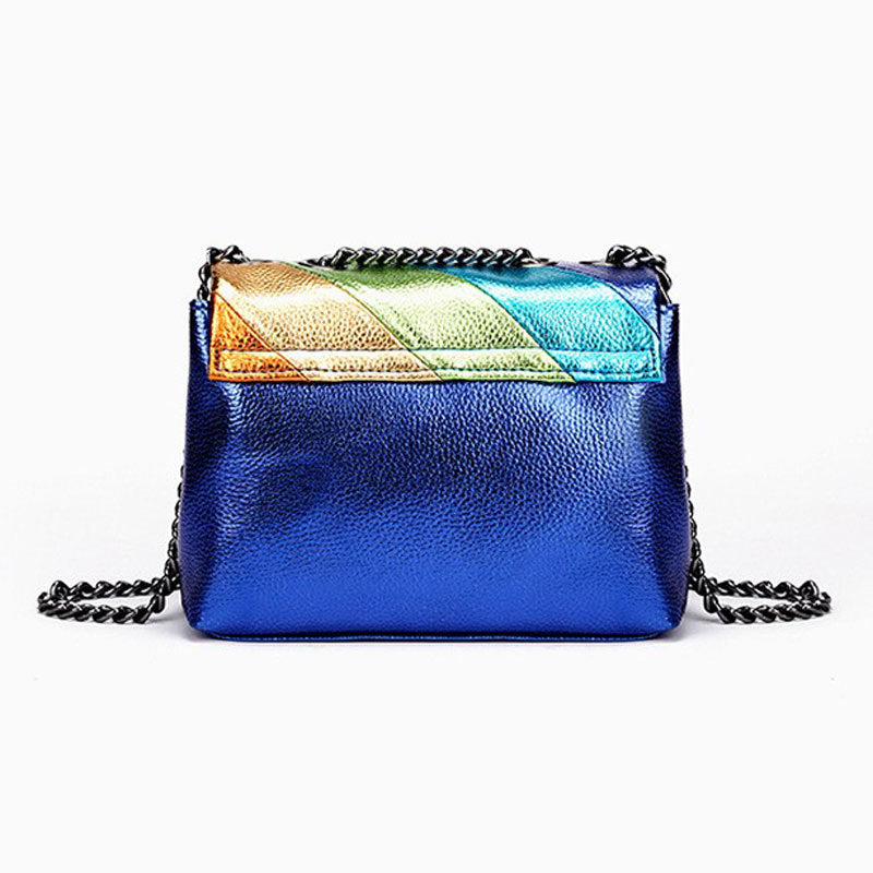 Cross-border European And American Fashion New Women&#039;s Bag Rainbow Contrasting Color Splicing Bag Eagle Bird Head Chain Shoulder Crossbody Bag Women&#039;s Bag