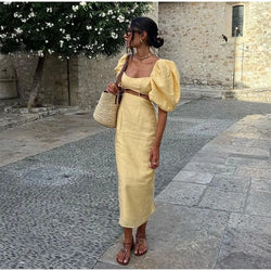 Vintage Puff Sleeve High Waist Dress
