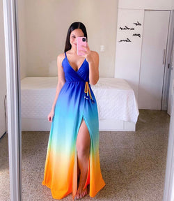 Commuter Suspender Type Blue Chiffon Dress