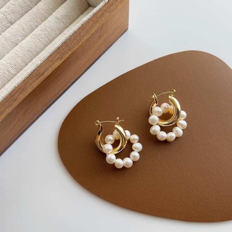 Vintage Cultured Pearl Circle Earrings