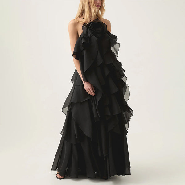 Elegant Lady Ruffled Long Dress