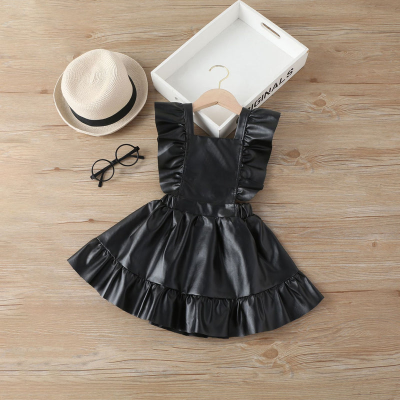 Solid Color Leather Kids Dress