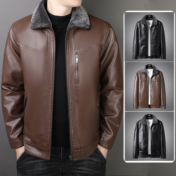Leather Jacket with Fleece and Thickening