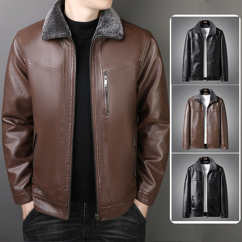 Leather Jacket with Fleece and Thickening