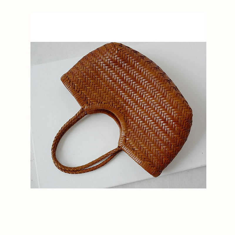 Rattan Vegetable Basket Bag 2022 New High-quality Texture Niche Design Weaving Large-capacity Tote Bag Women&#039;s Summer