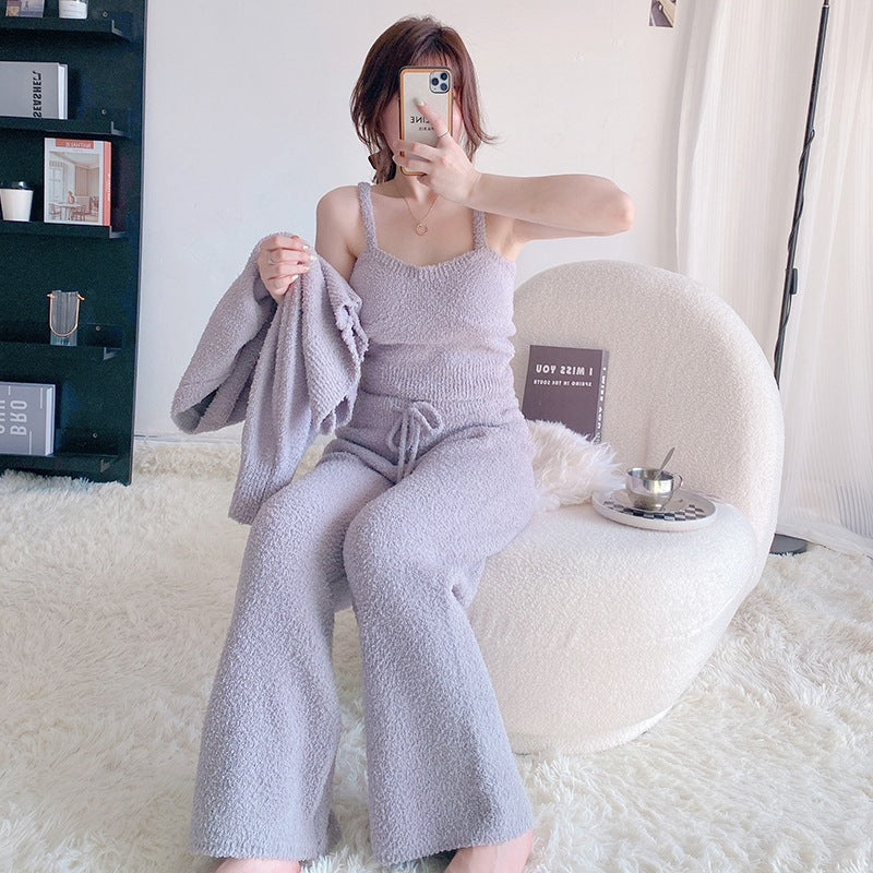 Three-piece Set Warm And Thick With Chest Pad Knitted