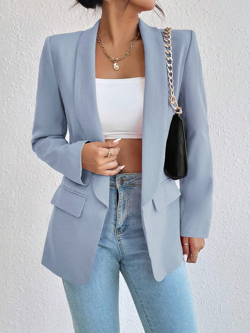 Spot Cross-border Middle East Hot Style Women&#039;s Clothing 2023 Amazon Autumn And Winter Solid Color Lapel Small Suit Temperament Commuter Jacket