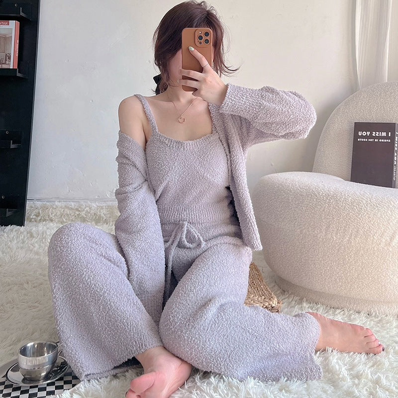 Three-piece Set Warm And Thick With Chest Pad Knitted