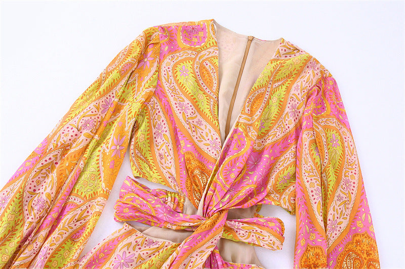 Elegant Hollow Design Printing Dress