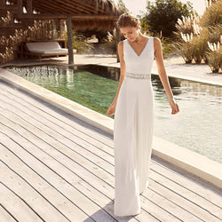 CAMINA Solid Casual V-neck Backless Jumpsuit