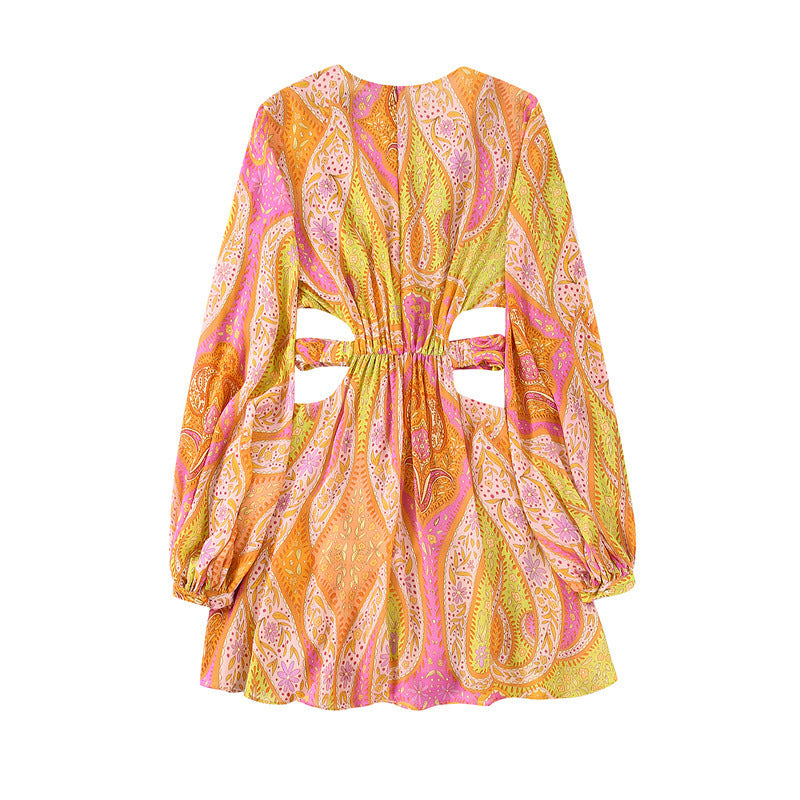 Elegant Hollow Design Printing Dress
