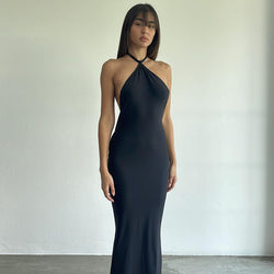 Sexy Backless Black Midi Dress
