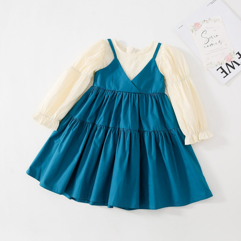 Suspender Casual Puff Sleeve Bottoming Dress