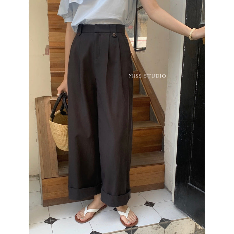 Buckle High Waist Casual Pants