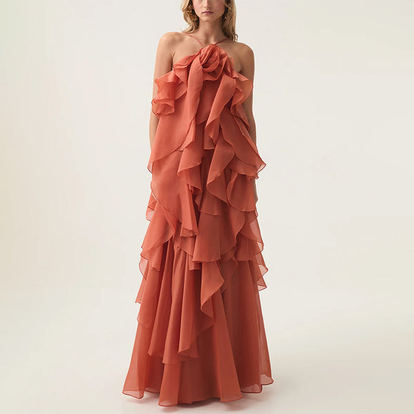 Elegant Lady Ruffled Long Dress