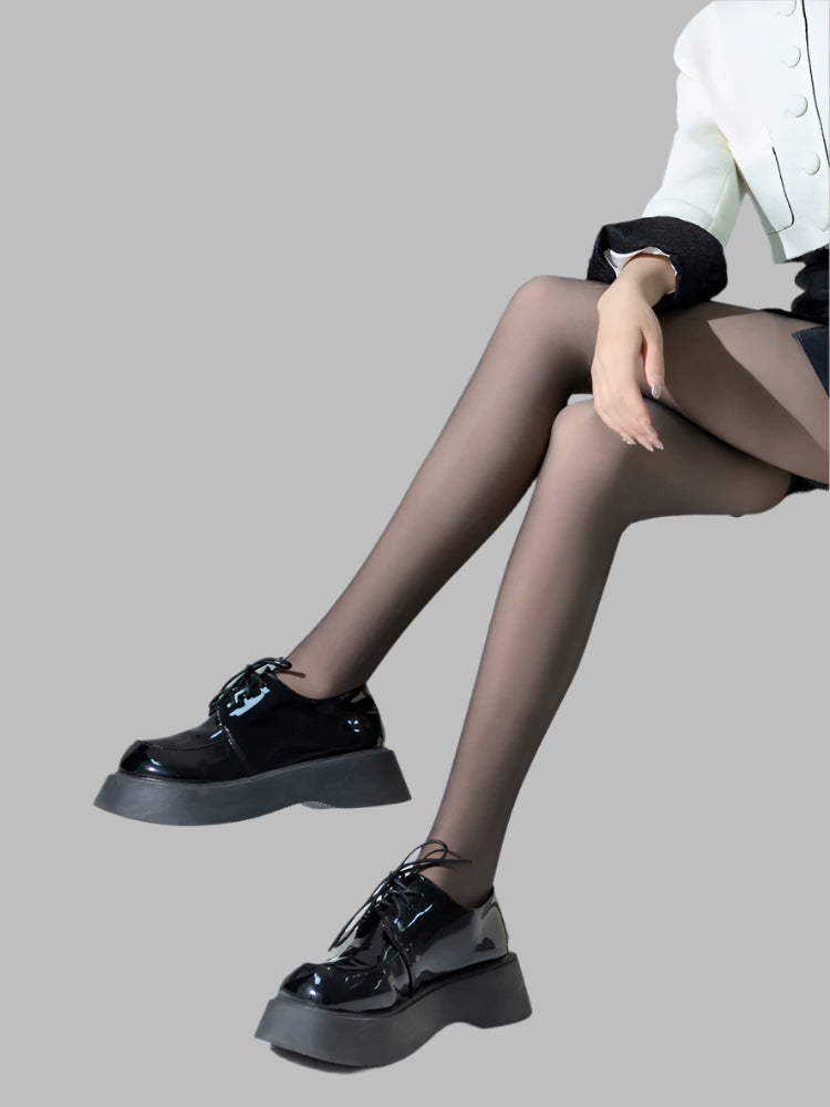Black Stockings With Translucent Skin And Shiny Legs