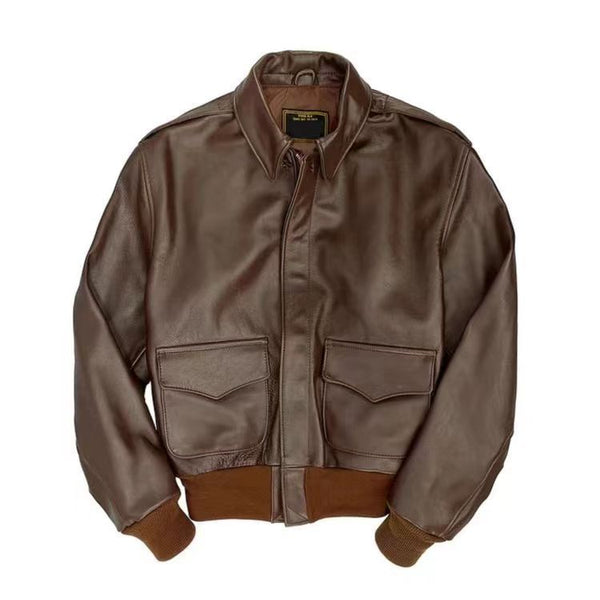 US Air Force Solid Color Lapel Casual Men&#039;s Jacket Leather