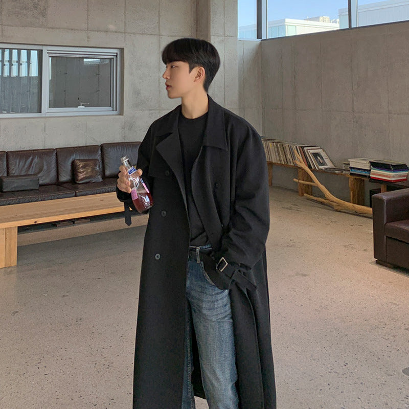 MYQ Autumn New Mid-length Windbreaker Men&#039;s Korean-style Trendy Over-the-knee Loose Handsome Coat British Style Coat