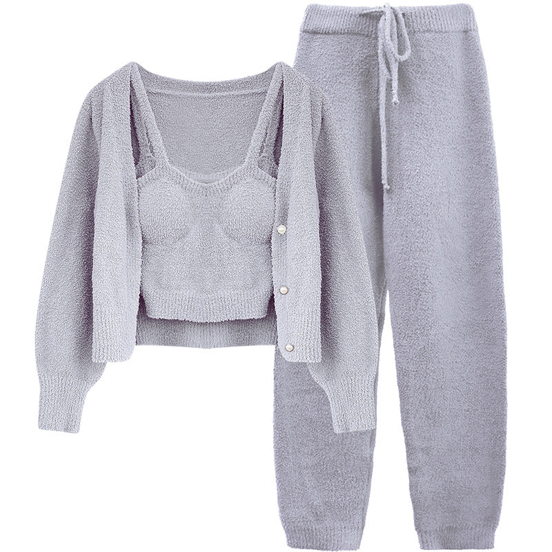 Three-piece Set Warm And Thick With Chest Pad Knitted