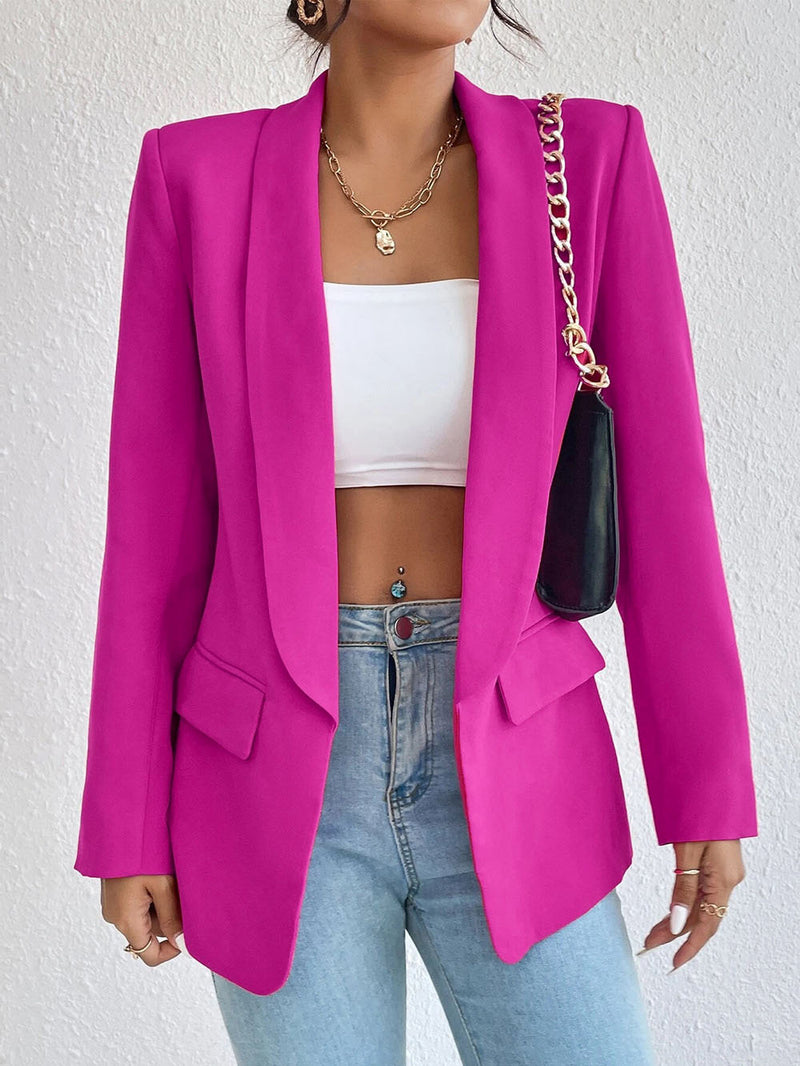 Spot Cross-border Middle East Hot Style Women&#039;s Clothing 2023 Amazon Autumn And Winter Solid Color Lapel Small Suit Temperament Commuter Jacket