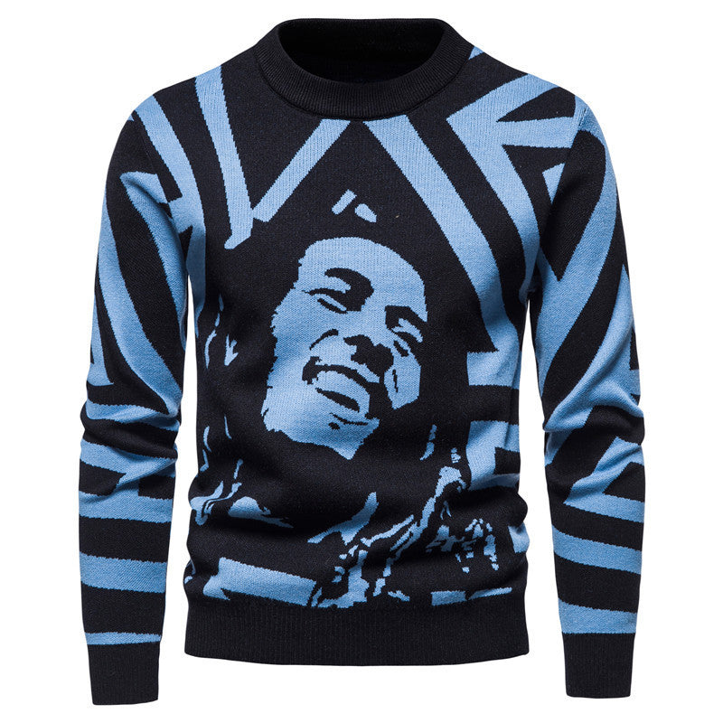 Round Neck Che Guevara Character Jacquard Sweater Coat