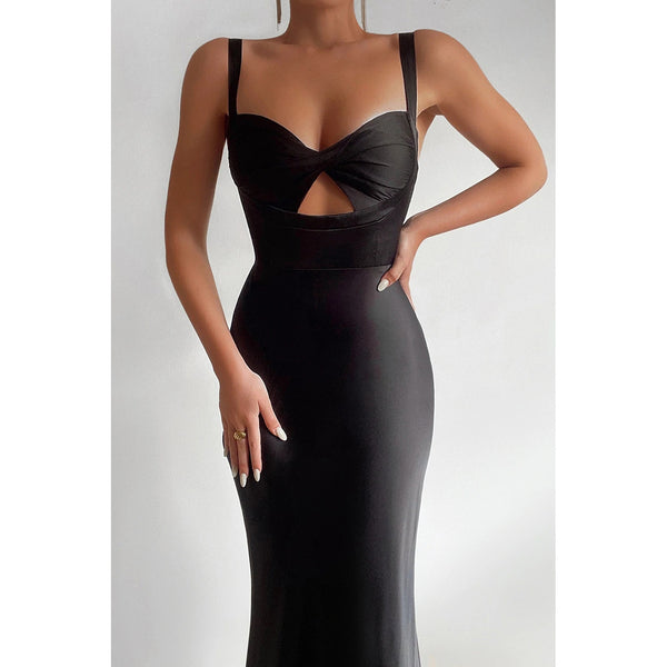 Suspenders Twist Chest Contrast Color Dress