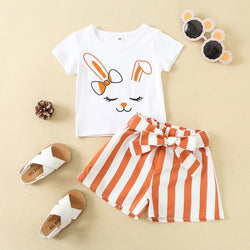 Rabbit White Tops Bow Belts Small Shorts Seaside Children