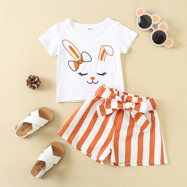 Rabbit White Tops Bow Belts Small Shorts Seaside Children