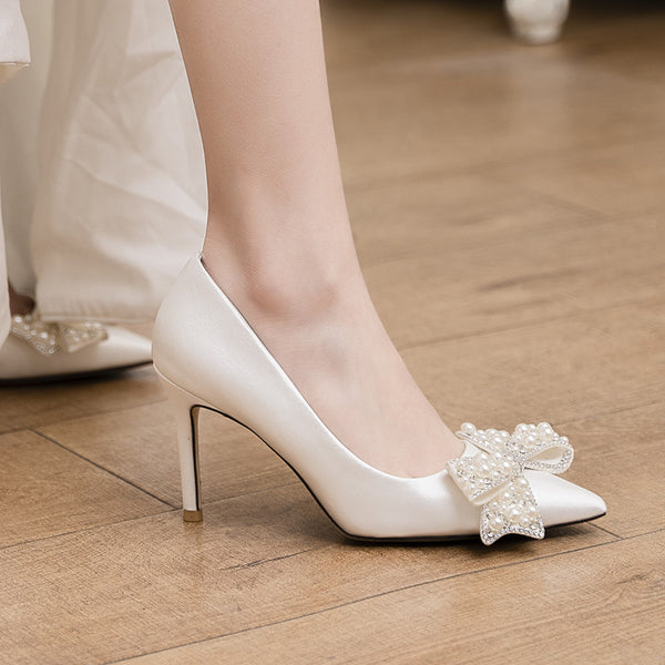 Bridal French Dress Shoes Pearl White