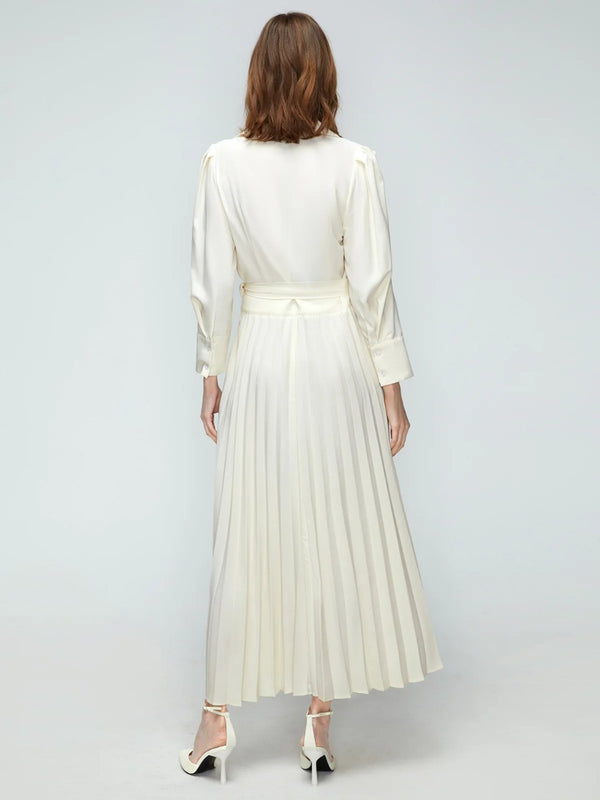 Casual Solid Commute Pleated Dress