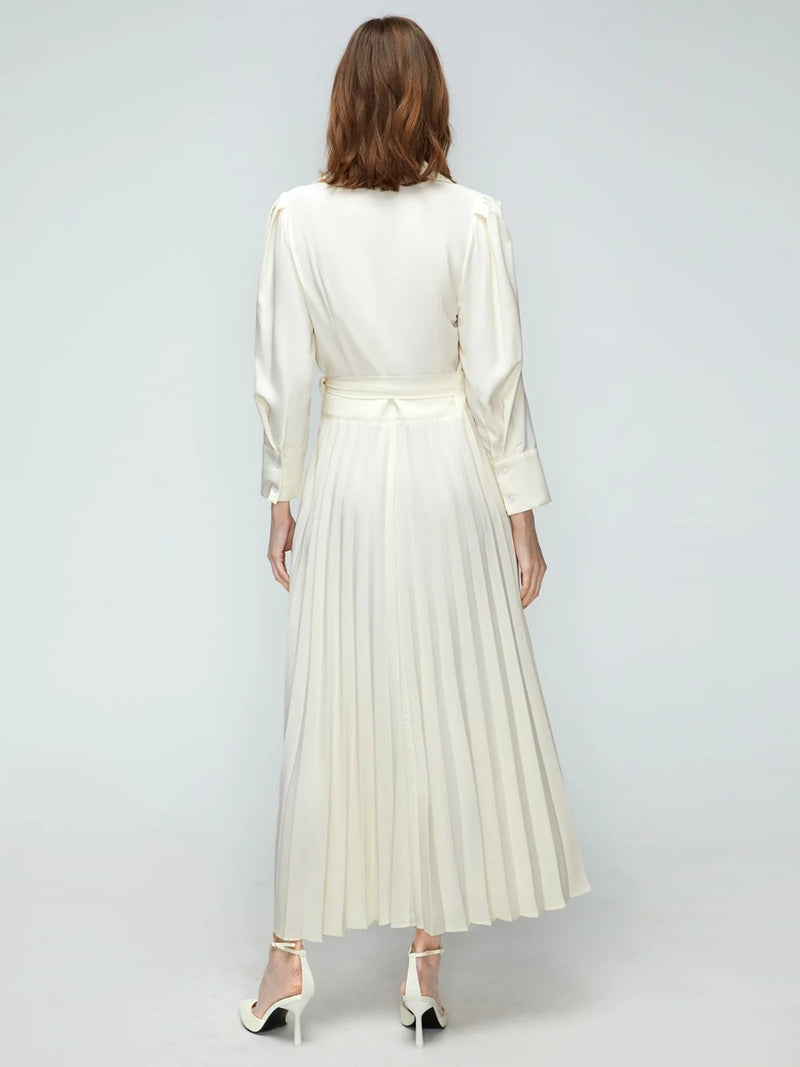 Casual Solid Commute Pleated Dress