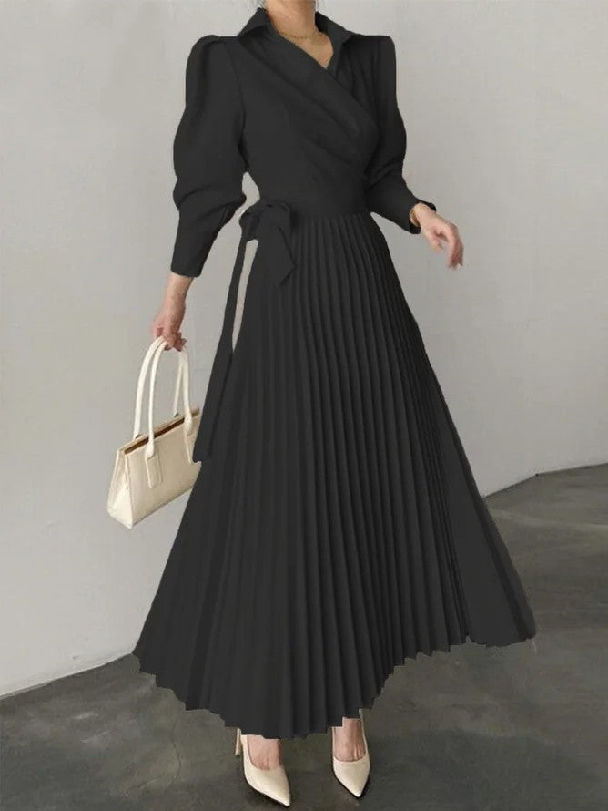 Casual Solid Commute Pleated Dress