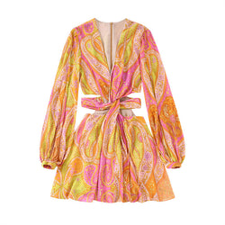Elegant Hollow Design Printing Dress