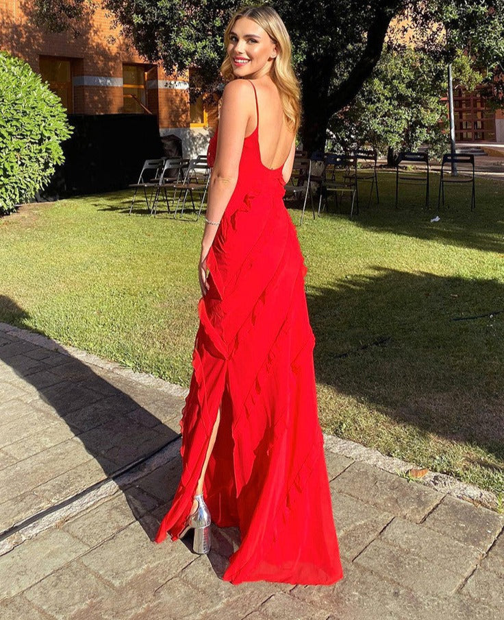 Dropped Shoulders Wave Slim Side Long Dress